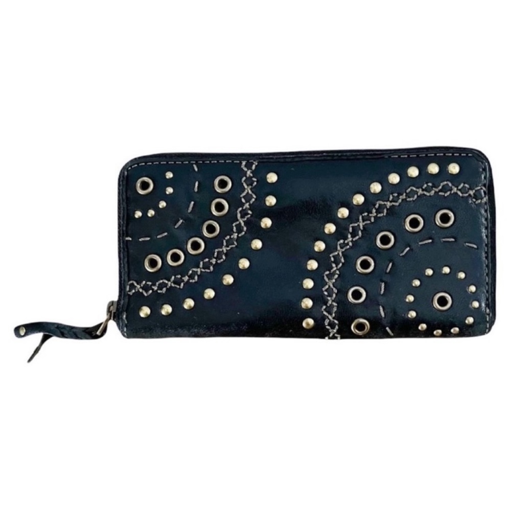 FOSSIL Black Leather Studded Wallet Clutch